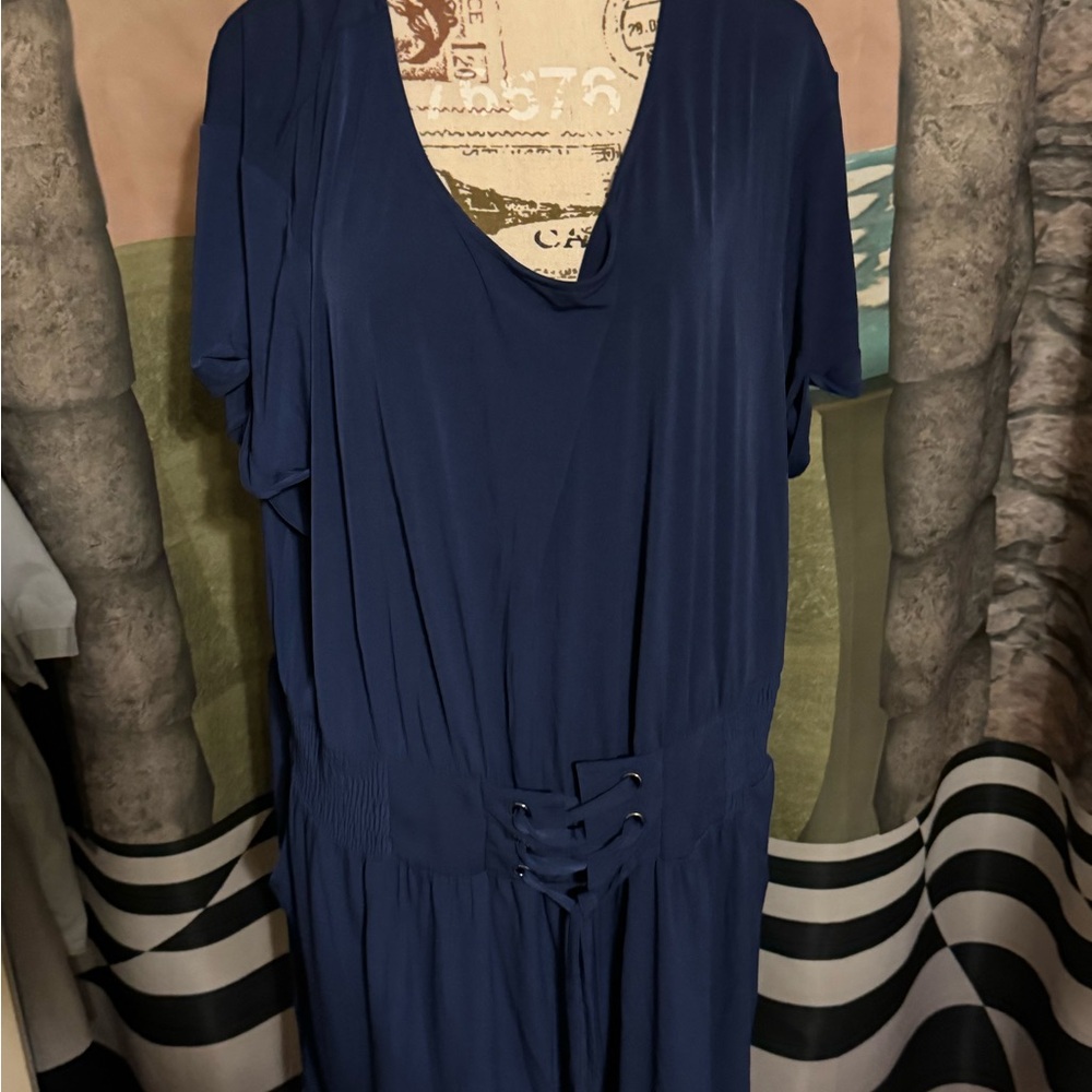 Lane Bryant Blue Short Sleeve Scoop Neck Jumpsuit